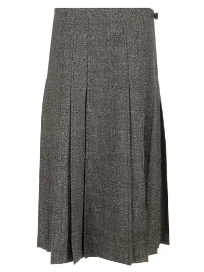 Durazzi Milano Pleated Midi Kilt Skirt Melange Black Skirts Grey In Multi