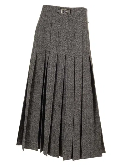 Durazzi Milano Pleated Midi Kilt Skirt Melange Black Skirts Grey In Multi