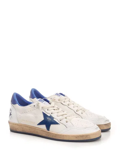 Golden Goose Ball Star Sneakers In White Nappa Leather With Light Blue Laminated Leather Star And Heel Tab