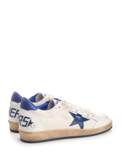 Golden Goose Ball Star Sneakers In White Nappa Leather With Light Blue Laminated Leather Star And Heel Tab