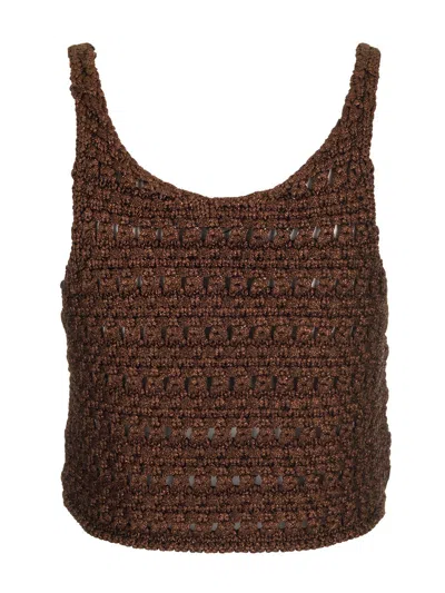 Alanui Viscose Knit Cropped Top Knitwear Brown
