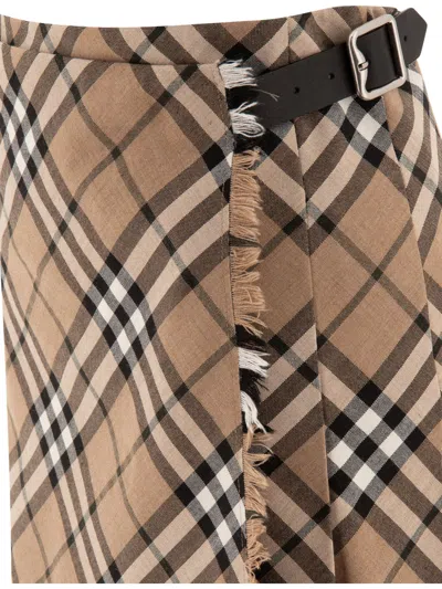Burberry Women Check Wool Blend Mini Kilt In Brown