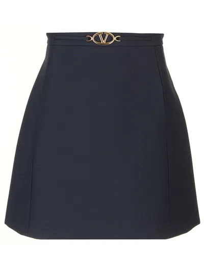 Valentino V Logo Belt Wool Mini Skirt