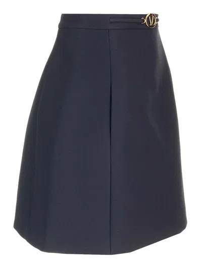 Valentino V Logo Belt Wool Mini Skirt