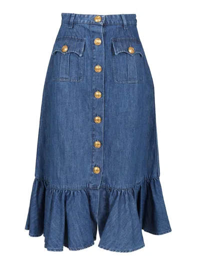 Valentino Garavani Blue Denim Cotton Skirt