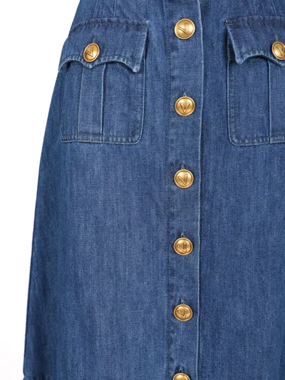 Valentino Garavani Blue Denim Cotton Skirt