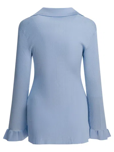 Self-portrait Rib-knit Longline Top In Blue