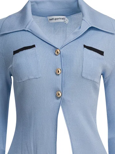 Self-portrait Rib-knit Longline Top In Blue