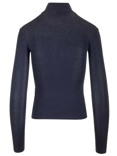 Self-portrait Navy Viscose Knit Top Tops Blue