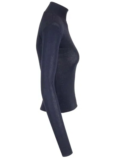 Self-portrait Navy Viscose Knit Top Tops Blue
