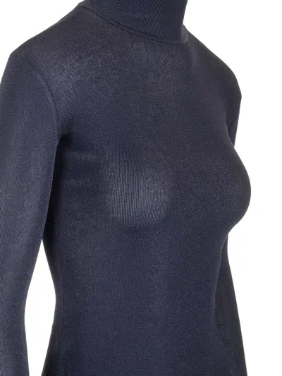 Self-portrait Navy Viscose Knit Top Tops Blue