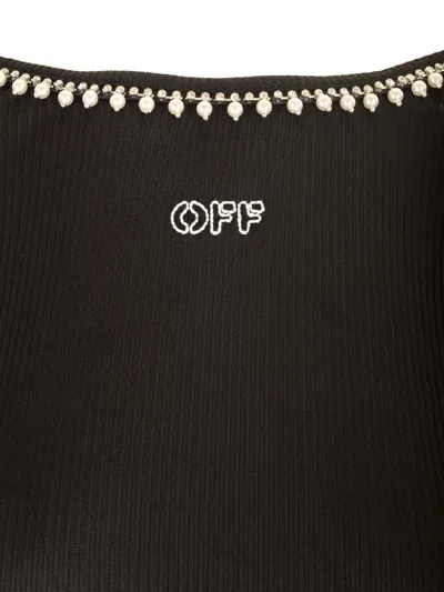 Off-white Pearl Embellished Ribbed Top In Black