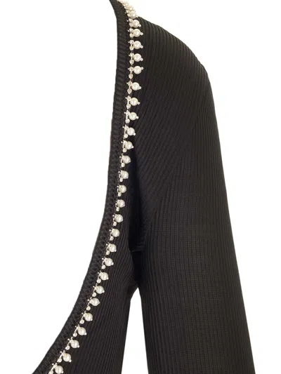 Off-white Pearl Embellished Ribbed Top In Black