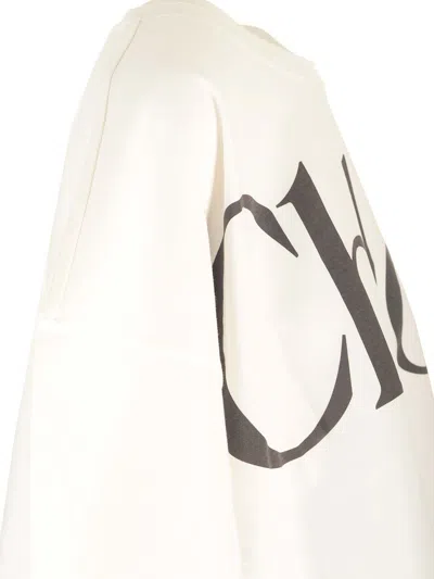 Chloé White Cropped T-shirt With Logo Lettering Print In Cotton Woman In White