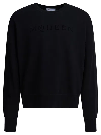 Alexander Mcqueen Cotton Sweatshirt With Ribbed Cuffs And Hem In Black