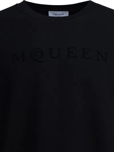 Alexander Mcqueen Cotton Sweatshirt With Ribbed Cuffs And Hem In Black