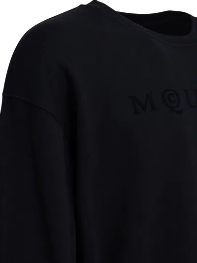 Alexander Mcqueen Cotton Sweatshirt With Ribbed Cuffs And Hem In Black