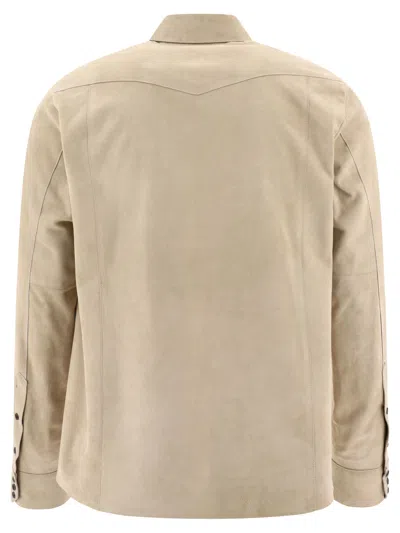 Tagliatore Suede-leather Button-down Shirt Jacket In White