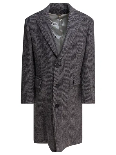 Golden Goose Herringbone Pattern Single-breasted Coat In Gray