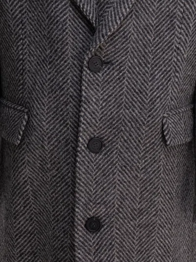 Golden Goose Herringbone Pattern Single-breasted Coat In Gray