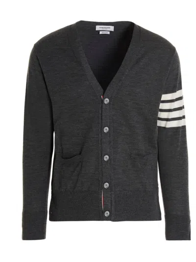 Thom Browne 4-bar Striped Knit Cardigan In Gray