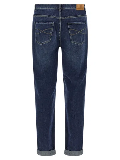 Brunello Cucinelli Logo Embroidery Stretch Jeans Blue In Blue