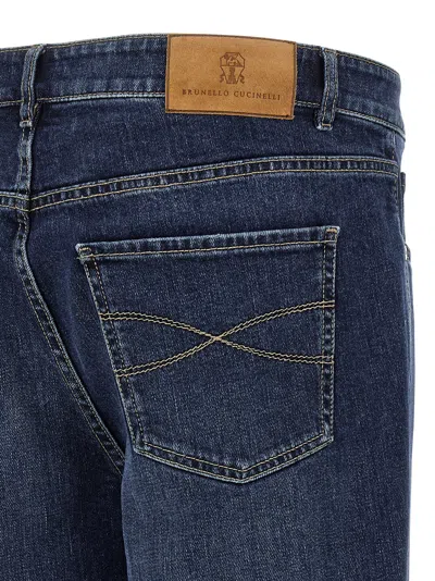 Brunello Cucinelli Logo Embroidery Stretch Jeans Blue In Blue