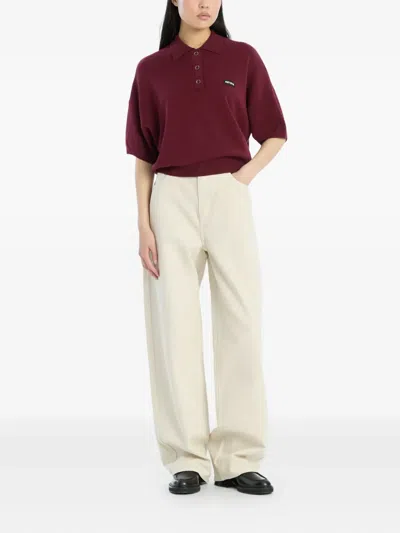Rotate Birger Christensen Burgundy Polo Shirt With Logo Patch In Burgundy