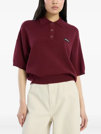 Rotate Birger Christensen Burgundy Polo Shirt With Logo Patch In Burgundy