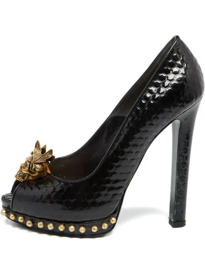 Pre-owned Alexander Mcqueen 140mm Leather Heeled Pumps In Black