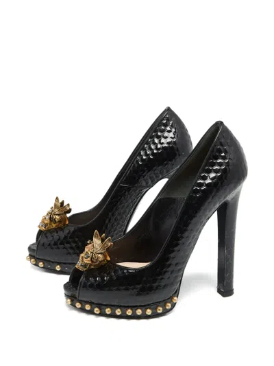 Pre-owned Alexander Mcqueen 140mm Leather Heeled Pumps In Black