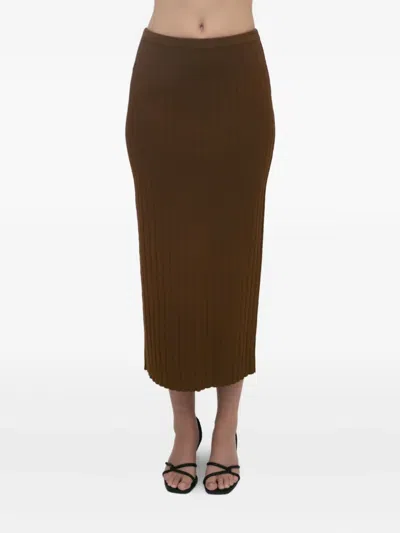 Rosetta Getty Ribbed Midi Skirt In Brown