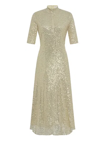Rosetta Getty Sequin Turtleneck Midi Dress In Metallic