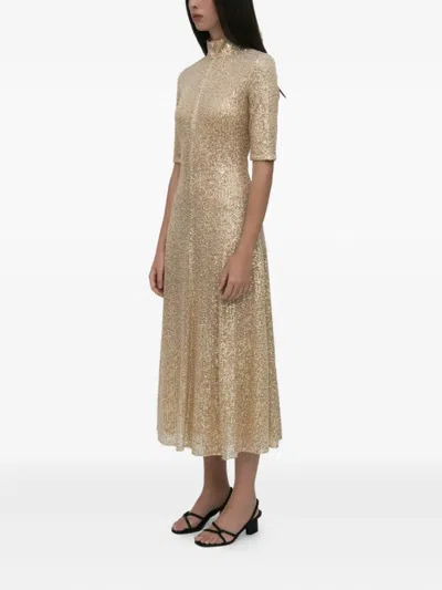 Rosetta Getty Sequin Turtleneck Midi Dress In Metallic