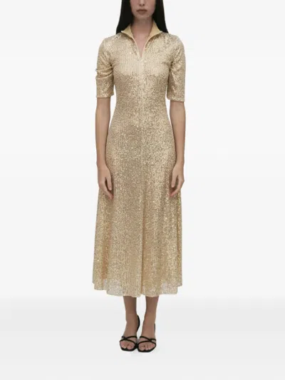 Rosetta Getty Sequin Turtleneck Midi Dress In Metallic