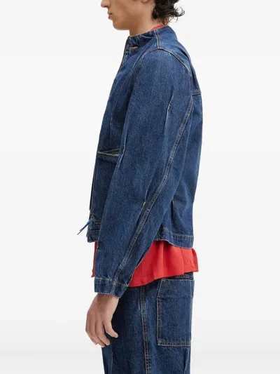 Ader Error Pleated Zip-front Denim Jacket In Blue