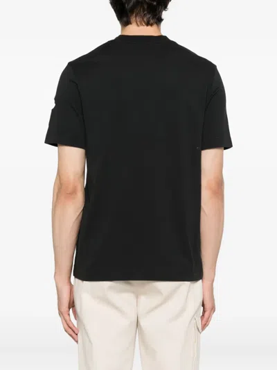 Moncler Cotton Crew Neck T-shirt With Embroidered Logo In Black