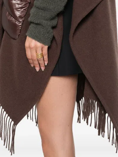Herno Brown Cape With Drawstring Collar And Fringed Hem In Tech Fabric Woman In Brown