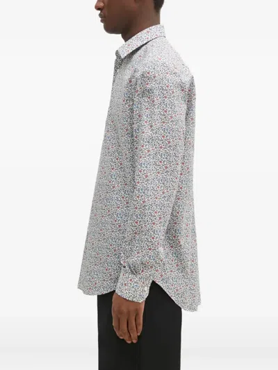 Paul Smith Cotton Long Sleeves Shirt With Floal Pattern In Blue
