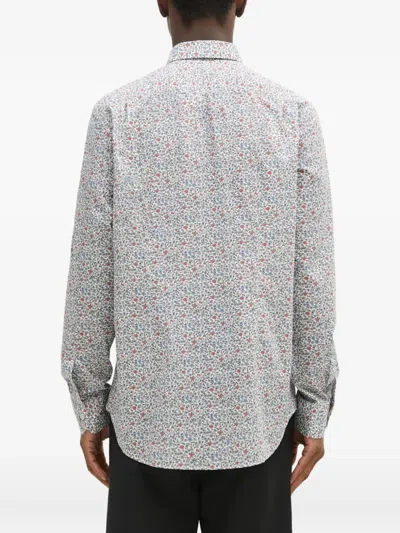 Paul Smith Cotton Long Sleeves Shirt With Floal Pattern In Blue