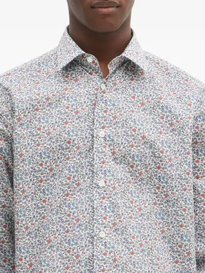 Paul Smith Cotton Long Sleeves Shirt With Floal Pattern In Blue