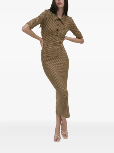 Rosetta Getty Striped Short-sleeve Polo Shirt In Burgundy