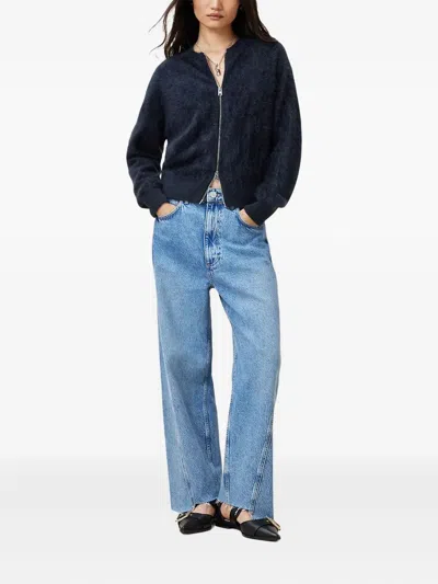 Allsaints Rebel Zip Up Cashmere Cardigan In Blue