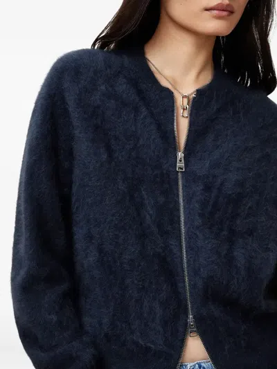 Allsaints Rebel Zip Up Cashmere Cardigan In Blue