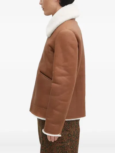 Paul Smith Shearling-collared Leather Jacket In Brown
