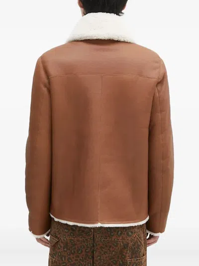 Paul Smith Shearling-collared Leather Jacket In Brown