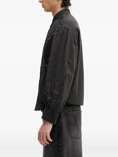Ader Error Striped-pattern Gathered Shirt In Black