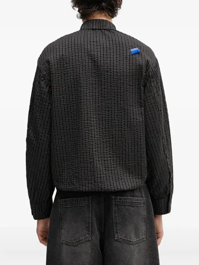 Ader Error Striped-pattern Gathered Shirt In Black
