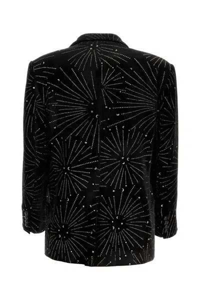 Blazé Milano Embellished Velvet Blazer With Back Slit In Black