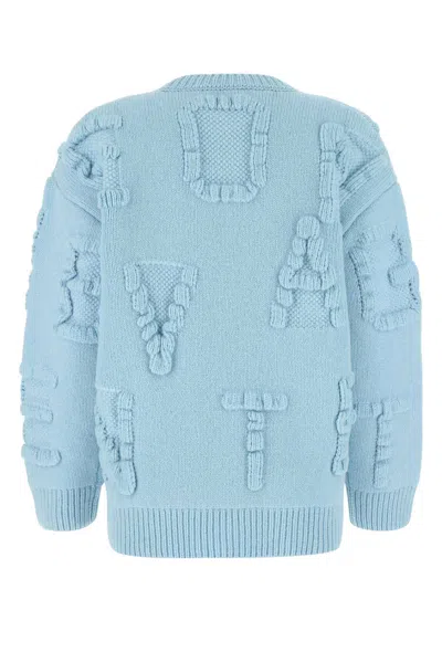 Bottega Veneta Light Blue Stretch Wool Blend Shetland Alphabet Oversize Sweater